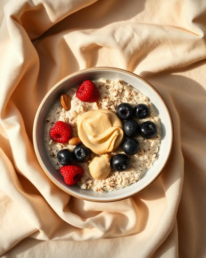 Oat porridge with berries and almond butter
